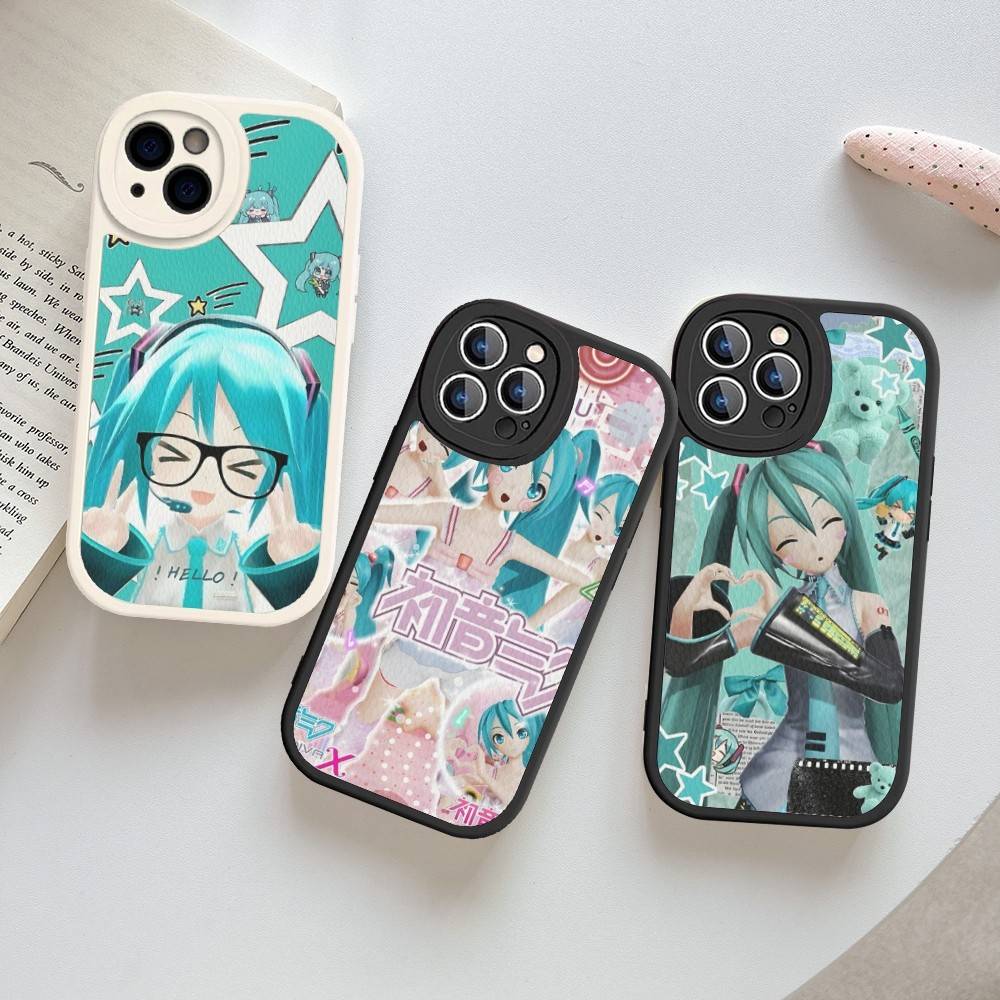 Kawaii H-Hatsune Miku Phone Case For IPhone 16 15 14 13 12 11 Pro Max Plus Leather Soft Cover