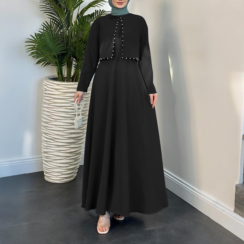 ZANZEA Damen Freizeit Rundhals Langarm Locker Muslimisches Kleid