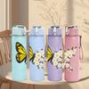 1PC Yellow Butterfly Daisy Flower Print 750ml Color Plastic Sports Water Bottle Leakproof Flip Straw Lid Suitable for Sports Office Home Use