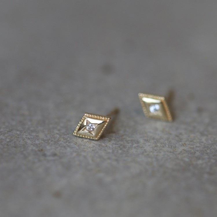 Starry 18K Gold Plated Rhombus Zircon Stud Earrings in S925 Sterling Silver - Simple Luxury Ear Jewelry 18K Gold Pair (with Earplugs)