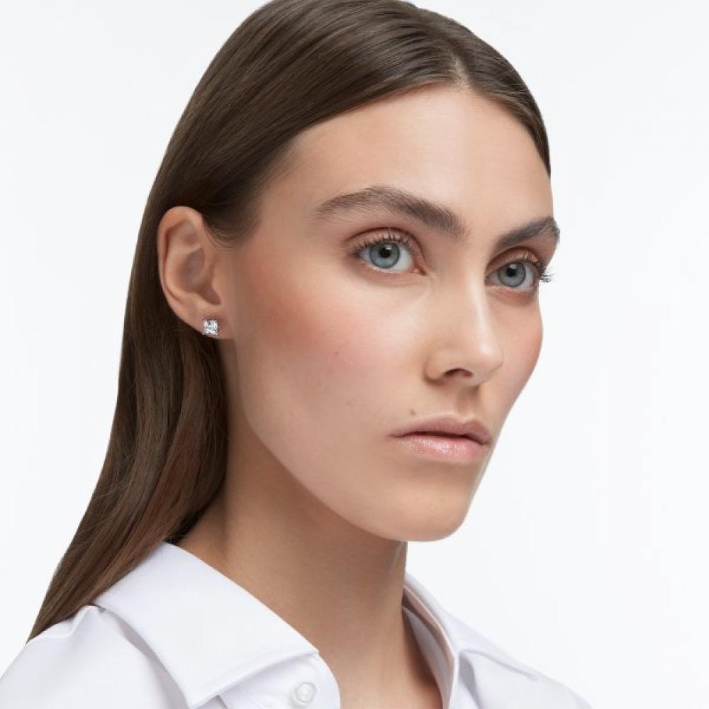 Swarovski [authentic Shopping Bag Gift] Rhodium Stud Earrings 5430365