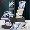Plating Magnetic Hinge Case for Samsung Galaxy Z Flip 8 Flip8 Transparent Metal Bracket Glass Screen Protector Clear Hard Cover