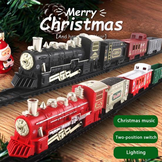 Kids Electric Train Toy Kit with Track Accessories Toddlers Educational DIY Track Building Christmas Mini Classical Train Toy with Light Music