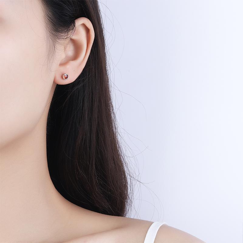 Classic Colored Round Full Diamond Stud Earring For WomenTopaz Ruby Amethyst Emerald Original Sterling Silver Gift Part Jewelry