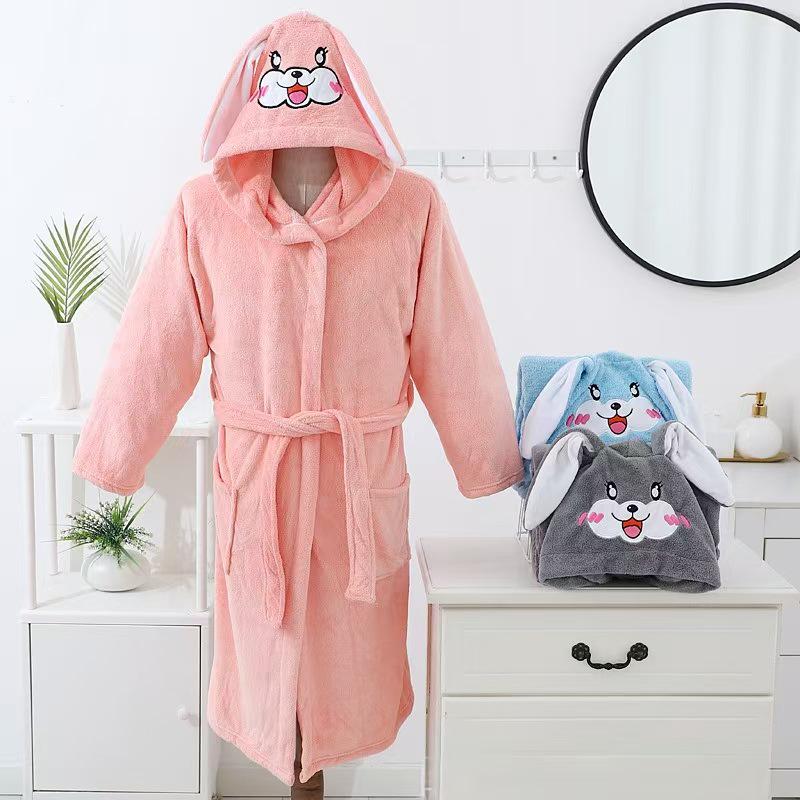Cartoon Hooded Coral Fleece Bathrobe for Boys & Girls