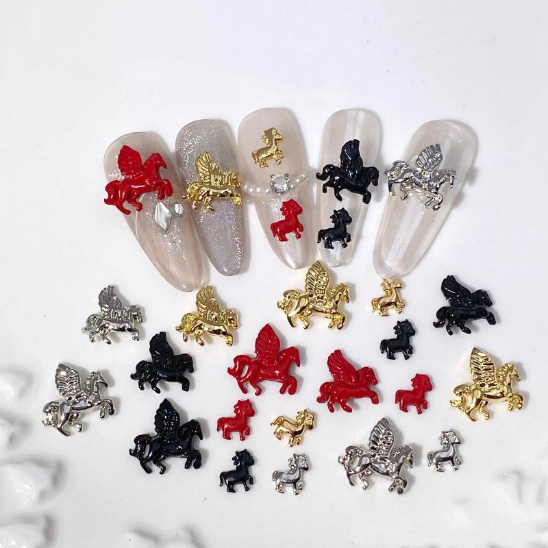10Pcs Cute Cartoon Alloy Pony Nail Accessories Stylish Three-Dimensional Horse Nail Decoration For Girls Manicure Accessories