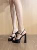 European and American Sexy Square Head Fish Mouth Super High Heel Waterproof Table with Sandals Women's 2025 New Spice Girl Style High Heels