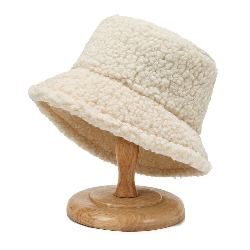 Lamb Wool Faux Female Hat Fur Warm Female Hat Faux Fur Winter Women's Bucket Hat Outdoor Sun Hat Lady Hat EMA