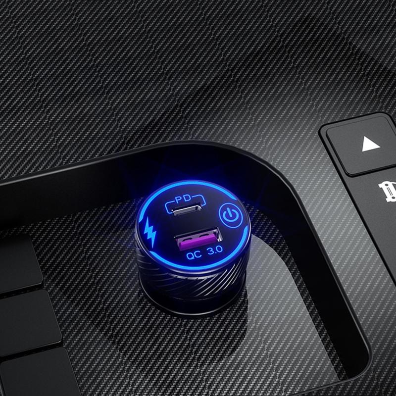 Universal QC3.0 USB Dual Port USB C Type C PD Car Adapter Fast Car Charger with for Touch Power Switch LED Backlight