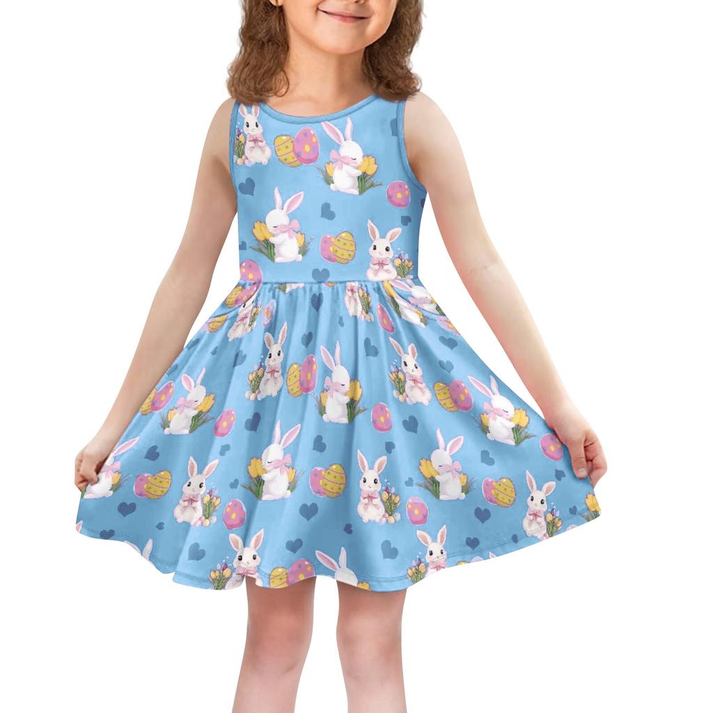 Children's Fashionable Comfortable Casual Sleeveless Easter Print Dress