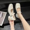 Fashion Silver Thick Heels Mary Jane Shoes Women 2024 Buckle Strap Square Toe Pumps Woman Med Heele Patent Leather Shoes Female