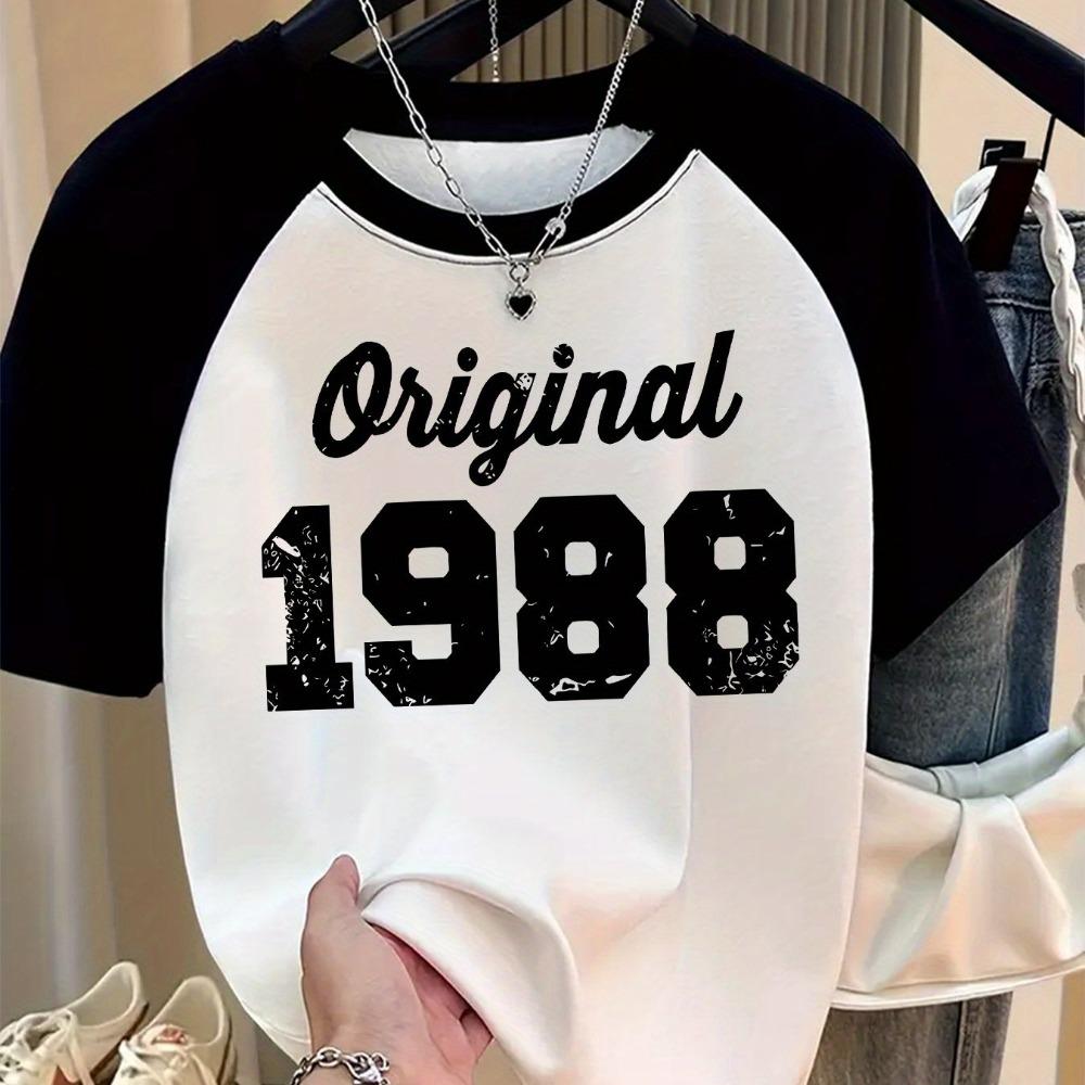 

Women s retro printed short-sleeved T-shirt - black and white contrast casual crew neck top, 5XL