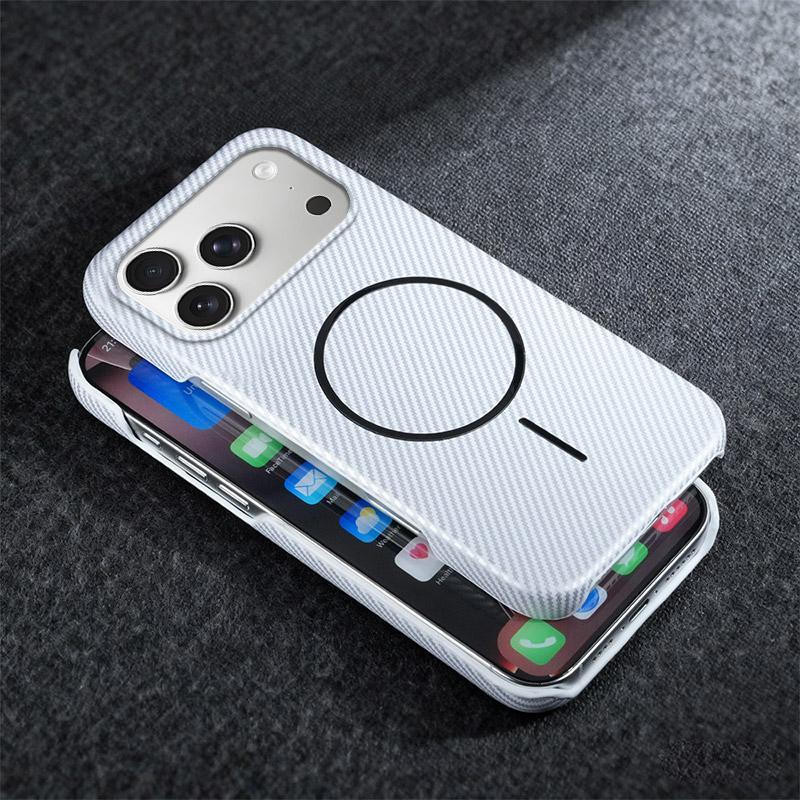 Carbon Fiber Kevlar Pattern For Magsafe PC Case For iPhone 17 Air 16 15 14 Plus 13 Pro Max 13Mini Frameless Magnetic Phone Cover