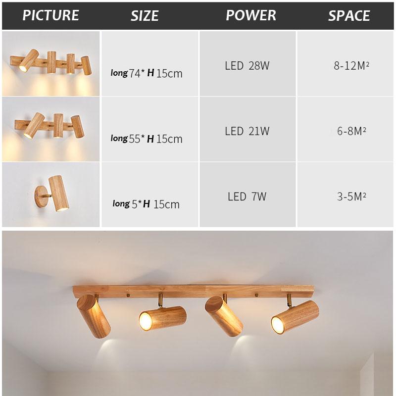 Simple Nordic Wood Spotlights Indoor Lighting Ficture for Living Room, TV Wall, Clothing Store Track Lamp, LED Light Hoom Decor