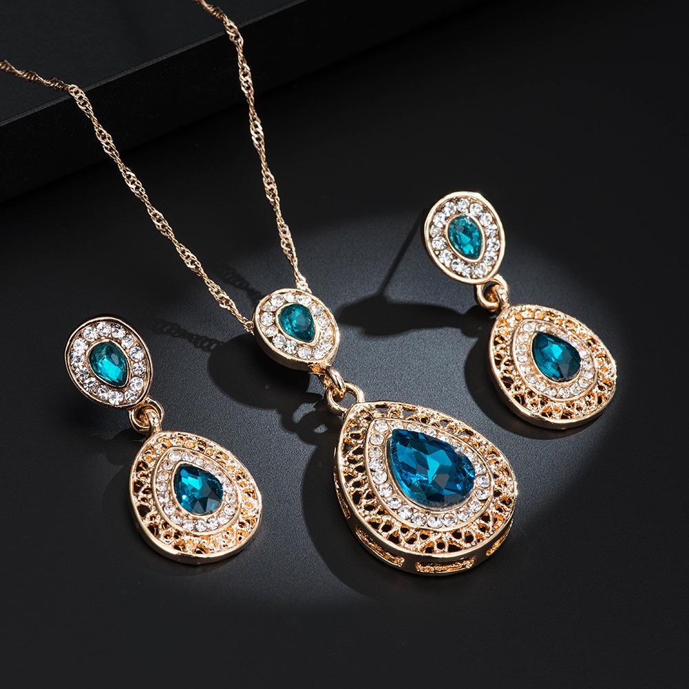 Kristall Tropfen Halskette und Ohrring Set - Brautschmuck für Frauen