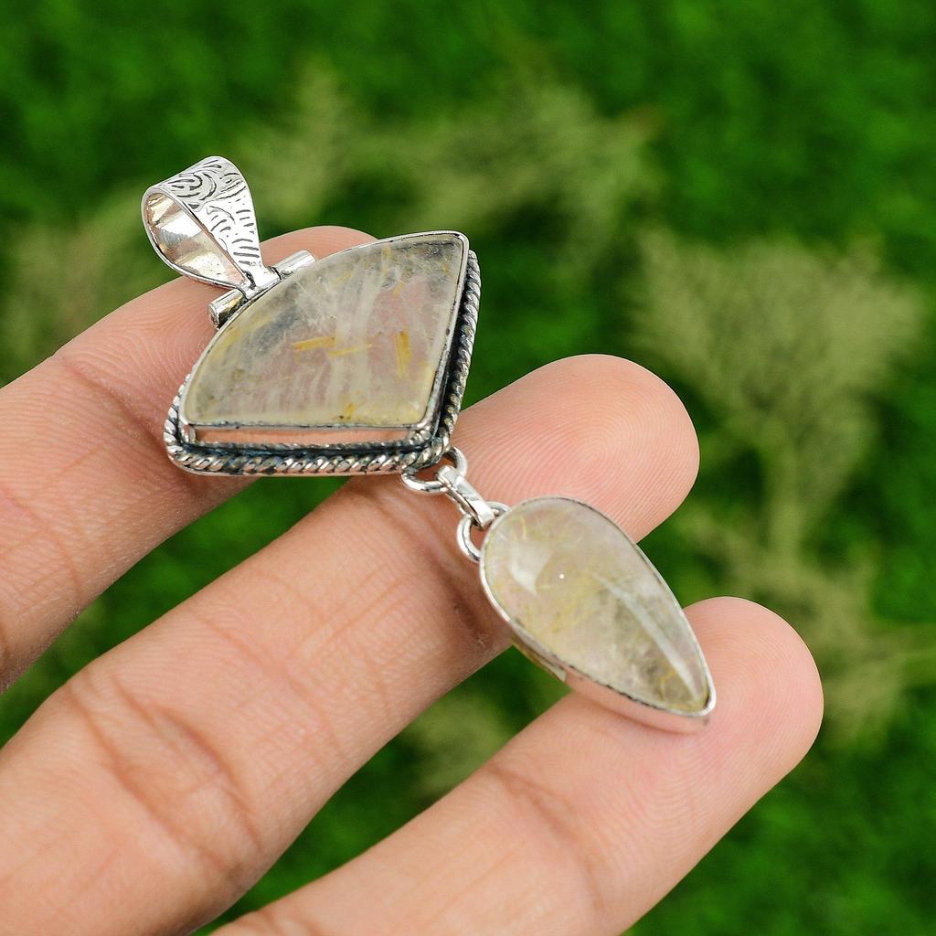 Daughters Day Deal Golden Rutile Gemstone 925 Silver Mother Engagement Pendant