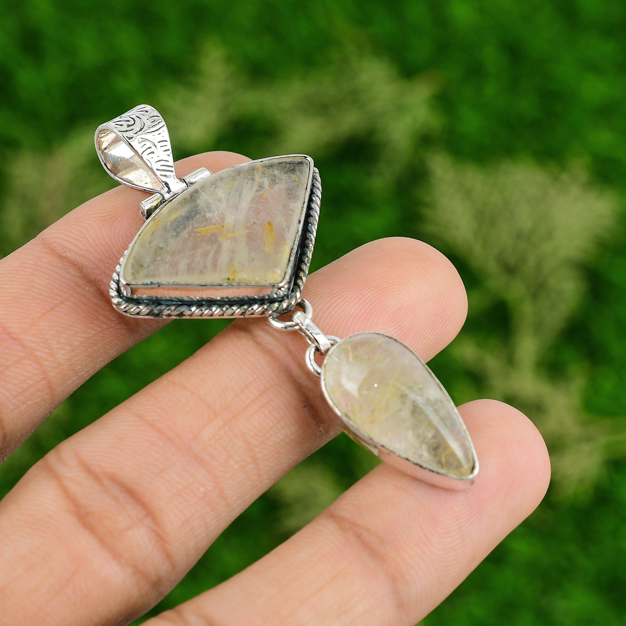 

Daughters Day Deal Golden Rutile Gemstone 925 Silver Mother Engagement Pendant