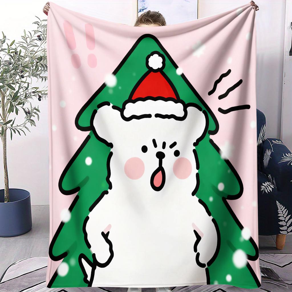 Uroczy kocyk z nadrukiem szczeniaka maltańczyka na Boże Narodzenie do domu, podróży, na sofę. Miękki i wygodny koc dla dorosłych i dzieci. Prezenty