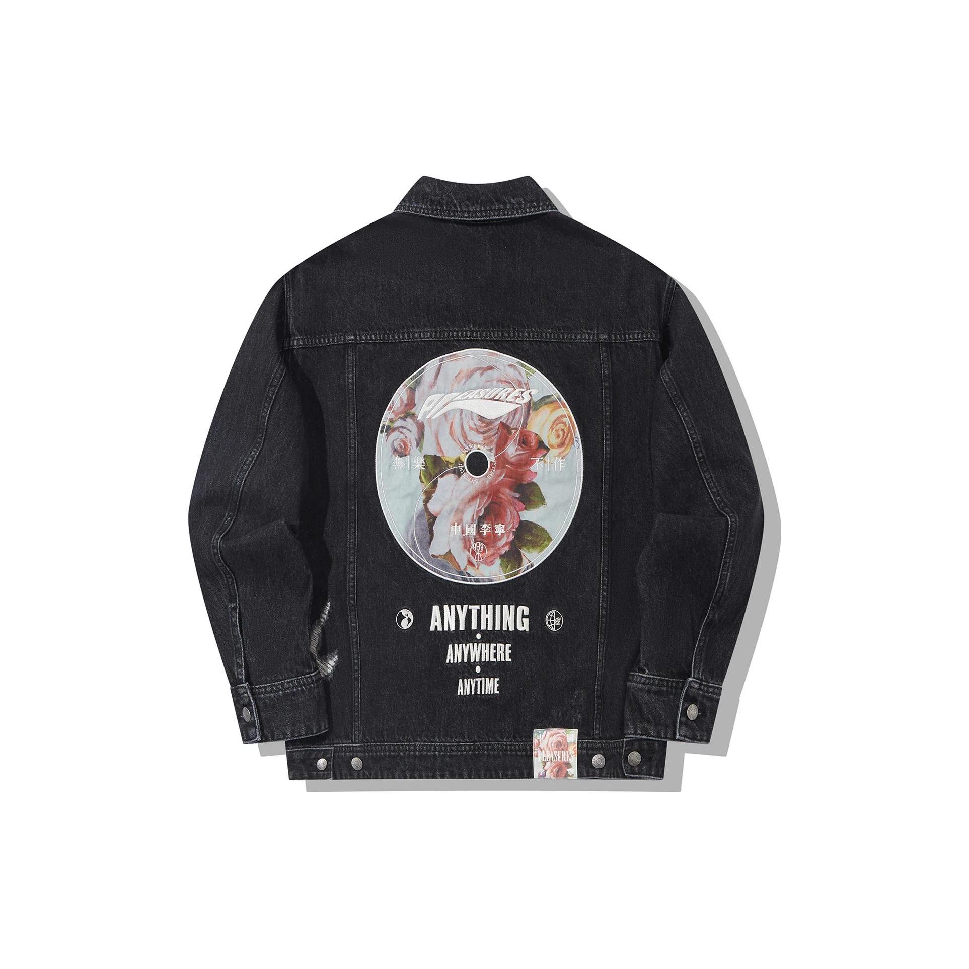 Li Ning X PLEASURES Denim Jackets Men s Black Denim Lapel Moderate Straight Fit AJDT751-1 M