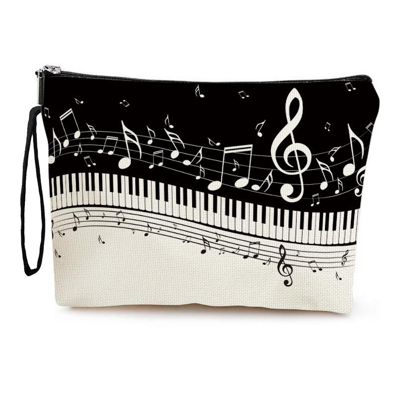 Piano Note Print Portable Zipper Makeup Bag for Coins, Stationery, and Toiletries