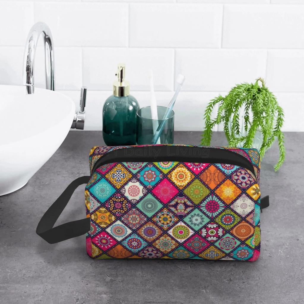Bohemian Etniczny Tradycyjny Wzór Torby do Przechowywania Przenośna Duża Pojemność Podróżna Kosmetyczka Torba na Makijaż Idealna do Codziennego Użytku