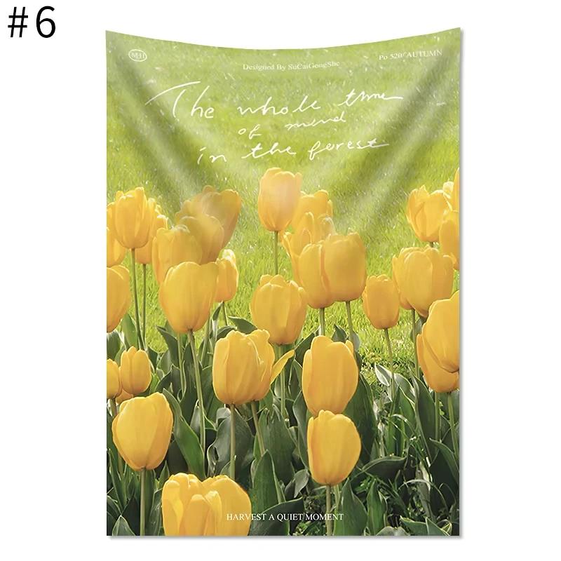 Tulip Floral Tapestry Natural Aesthetic Wall Decoration High-Quality Home Furnishing For Bedroom And Living Room