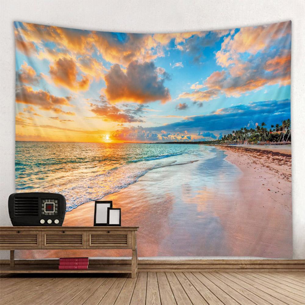 Sea Coconut Tree Tapestry Wall Hanging Bohemian Sunrise Landscape Home Decoration, Aesthetic Bedroom Living Room Decoration