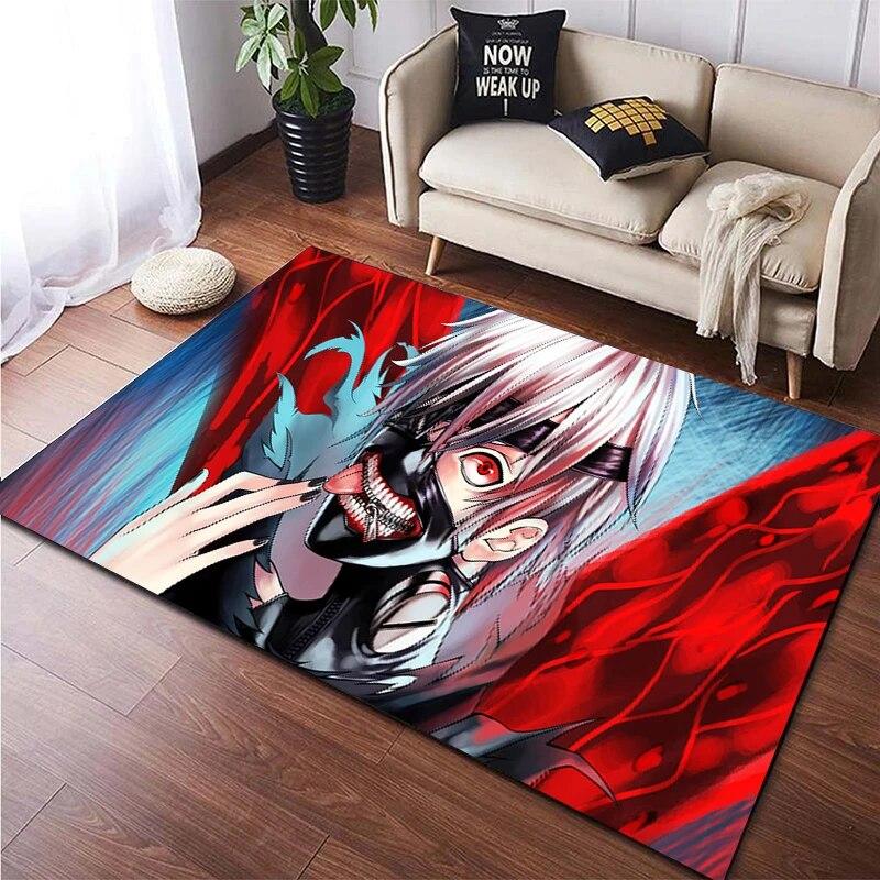 Hot Anime Tokyo Ghoul 3D-gedruckter Teppich für Wohnzimmer, rutschfester Teppich, Schlafzimmer, Nachttisch, moderne Heimdekoration, Boden, Yoga-Matte