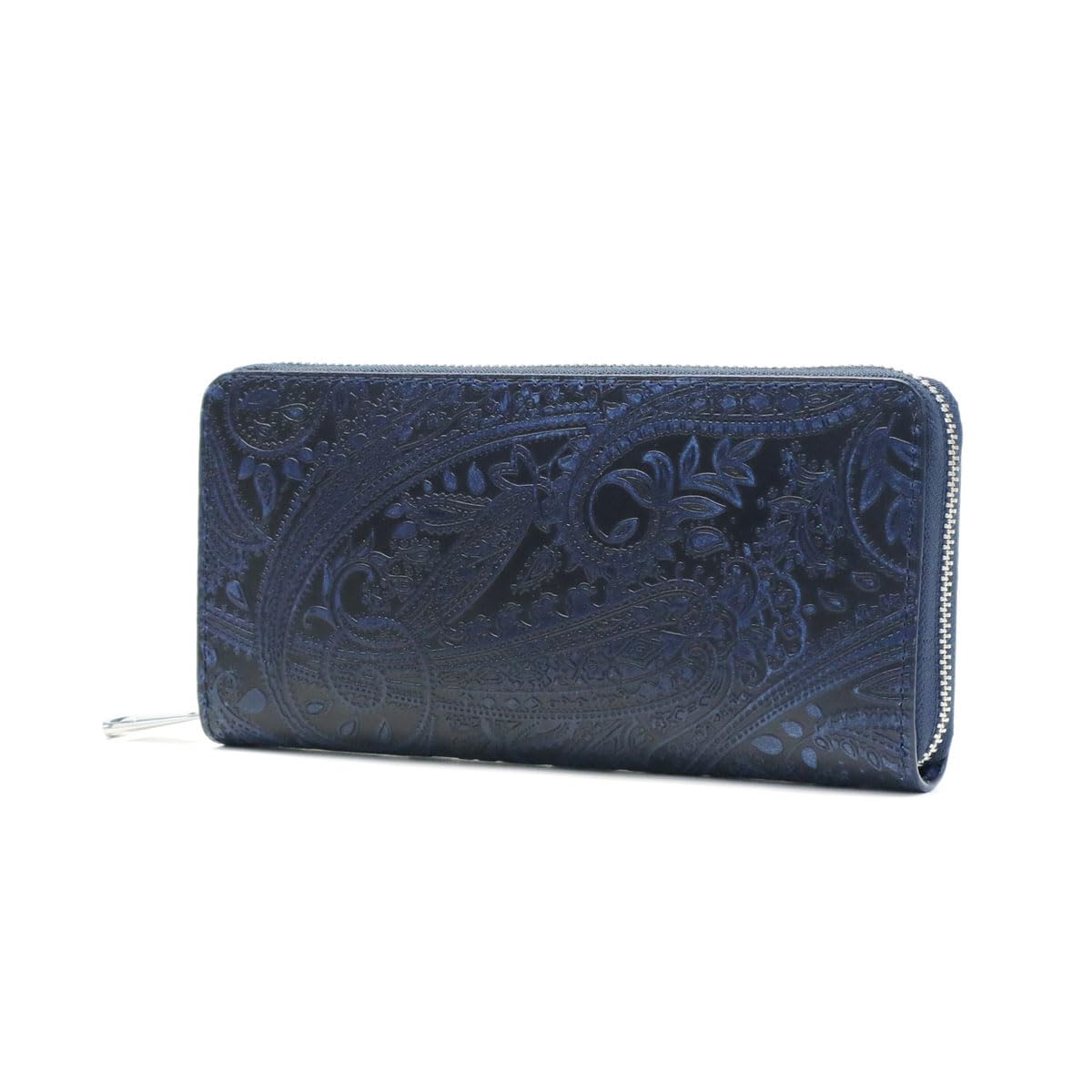 

Baggy Port KOI Leather Long Wallet with Paisley Dark Indigo-dyed Zip-Around Pattern, Blue, ZYS-197
