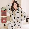 Women's Coral Fleece Long Bathrobe - 2025 Autumn/Winter, Warm & Simple Solid Color Homewear