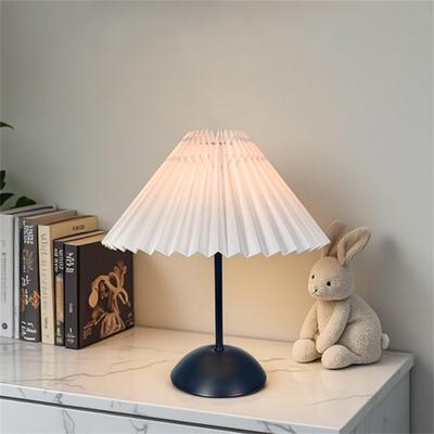 Pleated Table Lamp Single Color Warm Light Bedside Light USB Powered Night Light with Metal Base for Bedroom