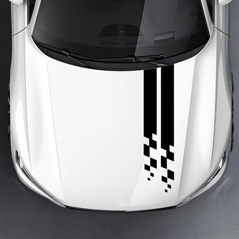 2PCS Universal Hood Sports Long Striped Plaid Car Stickers Auto Cover Scratches Vinyl Waterproof Decals Tuning Car Accessories