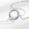 Simple Female Rainbow Zircon Stone Skeleton Round Pendant Necklace Silver Gold Color Wedding Jewelry For Women