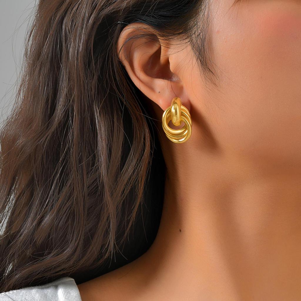 18k Gold Plated Multiple-layer Circular Earrings For Women, Exaggerated Drop Earrings, Geometric Jewelry Gift