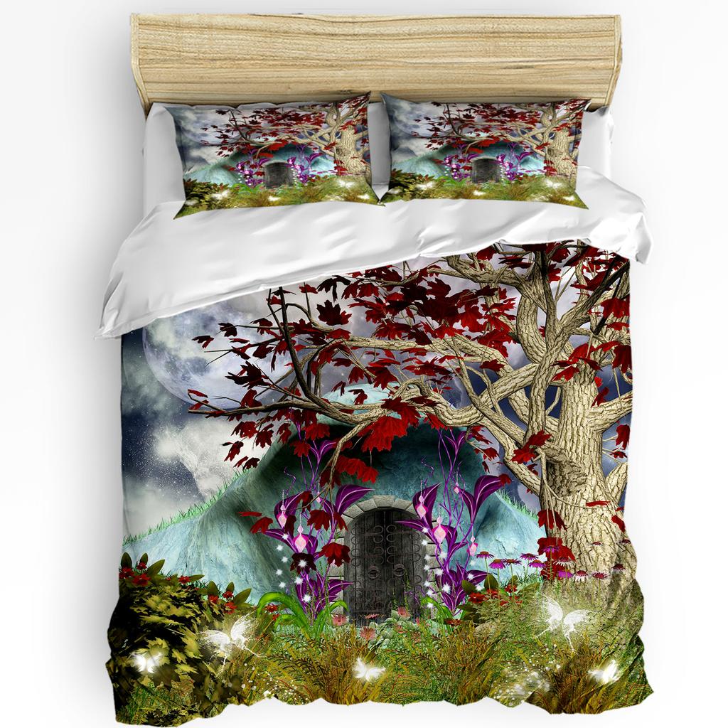Cartoon Tree House Moon Bedding Set 3pcs Boys Girls Duvet Cover Pillowcase Kids Adult Quilt Cover Double Bed Set Home Textile