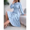 Autumn and Winter Casual Elegant Solid Color Round Neck Long Sleeved Waist Cinched Lotus Leaf Edge Dress Women Clothing