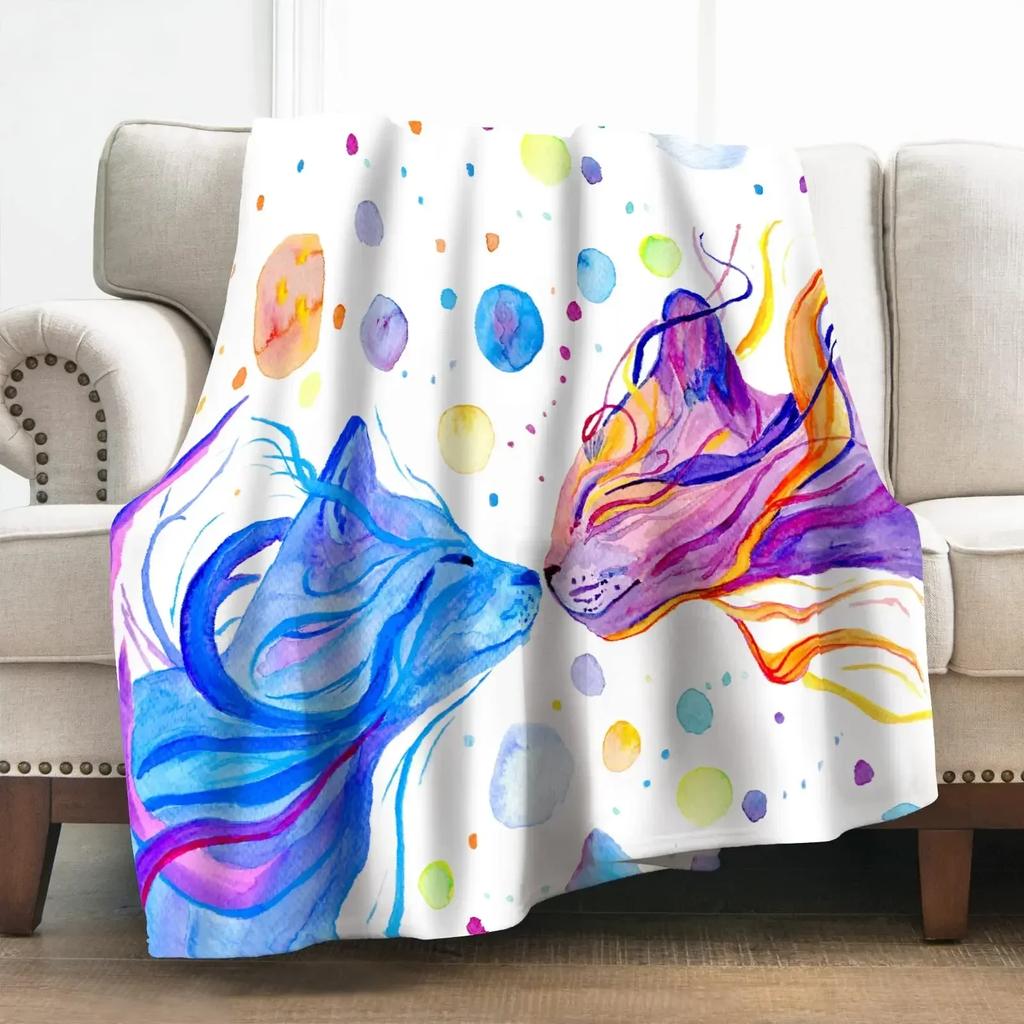 Cat Book Pattern Flannel Throw Blanket Gifts Reading Lover Cute Animals Decor Home Bedroom Soft Warm Cozy Lightweight King Size