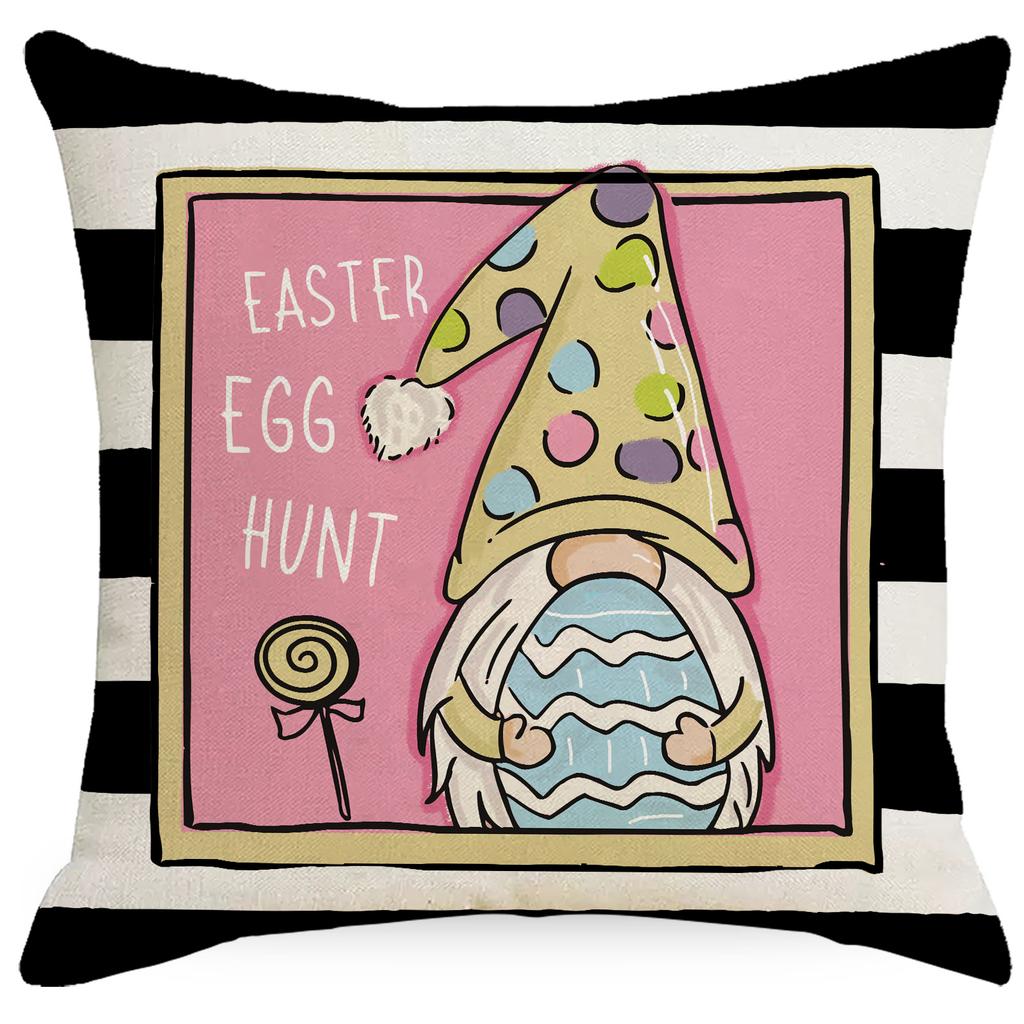 Neuer Ostern Frühlings Leinen Kissenbezug Rosa Hase Karotten Druck Zuhause Sofa Kissenbezug