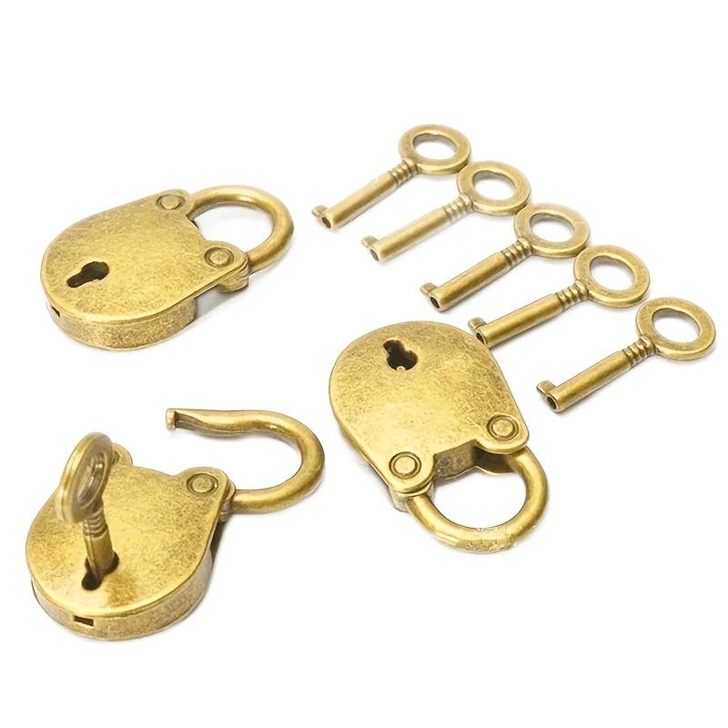 Mini Retro Metal Locks and Key Padlocks, Buckle Wooden Box Hook Lock, Upper and Lower Box Lock, Small Lock Padlock Lock