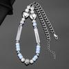 Trendy Titanium Steel Skull Necklace with Diamonds & Pearls for Couples