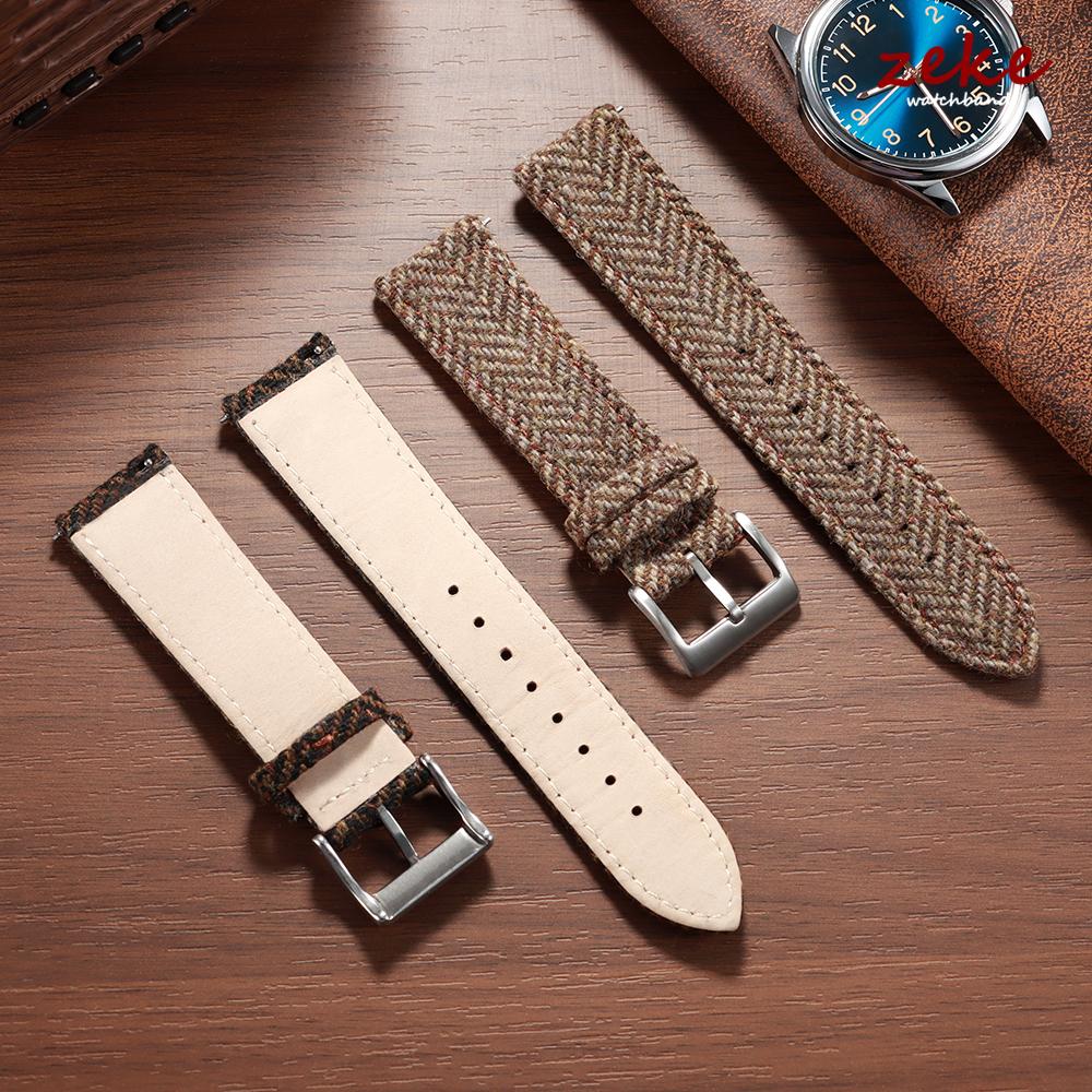 18mm 20mm 22mm Smartwatch Watch Band Quick Release Weave Bracelet for Omega for Seiko Vintage Genuine Cowhide Tweed Nylon Strap