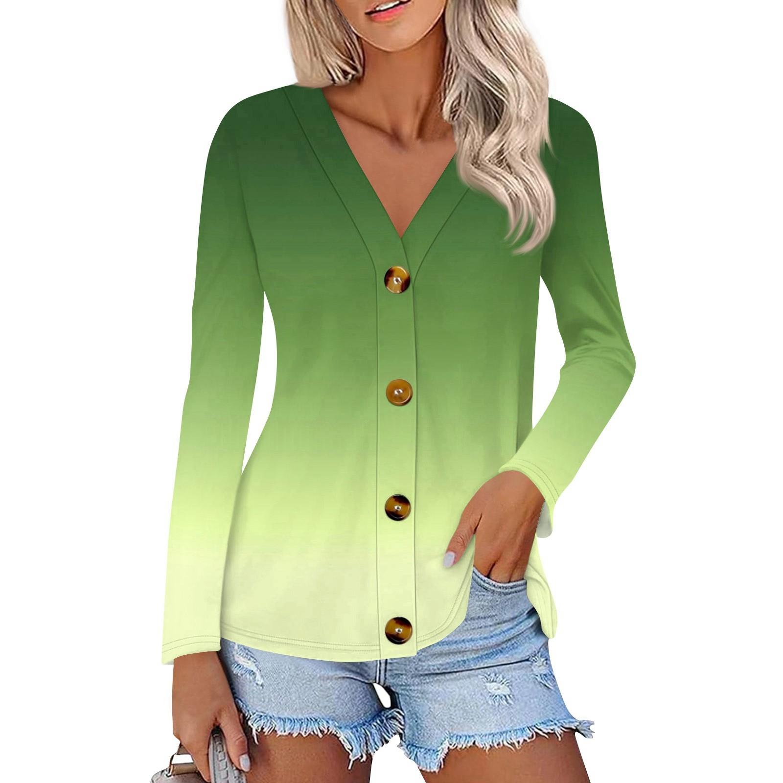 

Женская модная повседневная рубашка на пуговицах с принтом, топы с длинным рукавом L зелёный