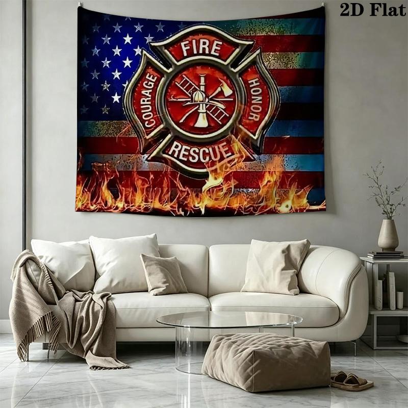 Firefighter Fire Rescue Wall Tapestry Aesthetic Wall Hanging Printed Fabric Blanket Decorative Tapestries for Bedroom Living Room Home Decor