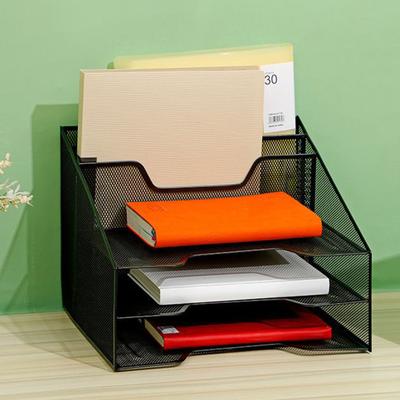 Organizator Tăvi pentru Corespondență Birou Mesh Organizator de Dosare cu 3 Tăvi pentru Hârtie și 2 Secțiuni Verticale Metal Sorter Dosare pentru Rechizite de Birou