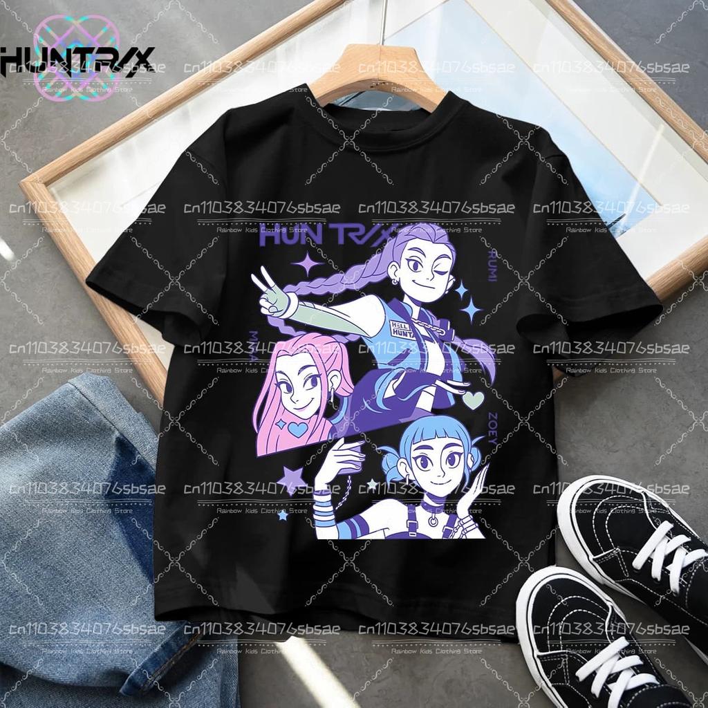 Tricouri Kpop Desene Animate Drăguțe Demon Hunters Huntrix Vară Băieți Fete Mânecă Scurtă Topuri cu Gât Rotund Anime Kpop Demon Hunters Tricou