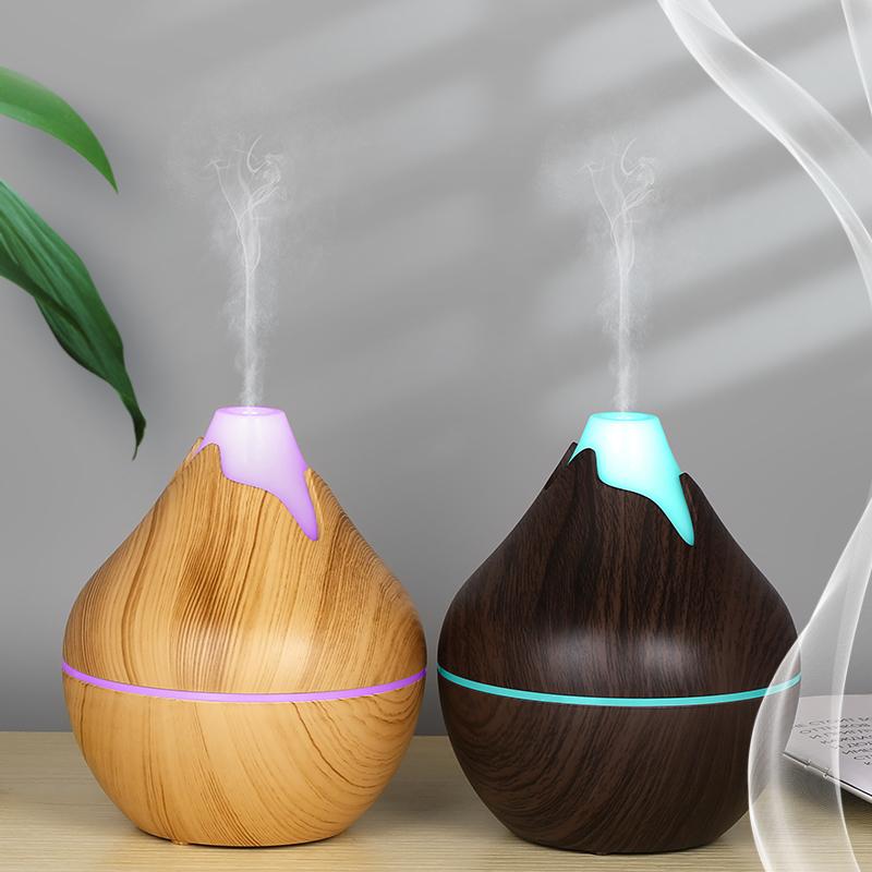350ML USB-Aromaöl-Diffusor Holz elektrischer Luftbefeuchter Ultraschall-Luftbefeuchter Mini-Aromatherapie LED-Licht Nebelhersteller für Zuhause
