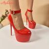 Мода Aphixta Нежно-розовый 2 см Пряжка ремня Пип Вечеринка Диско Танцы Туфли-лодочки Женские 5,5 см Платформа 16 см Высокий Тонкий Каблук Обувь Супер Большой Размер 50