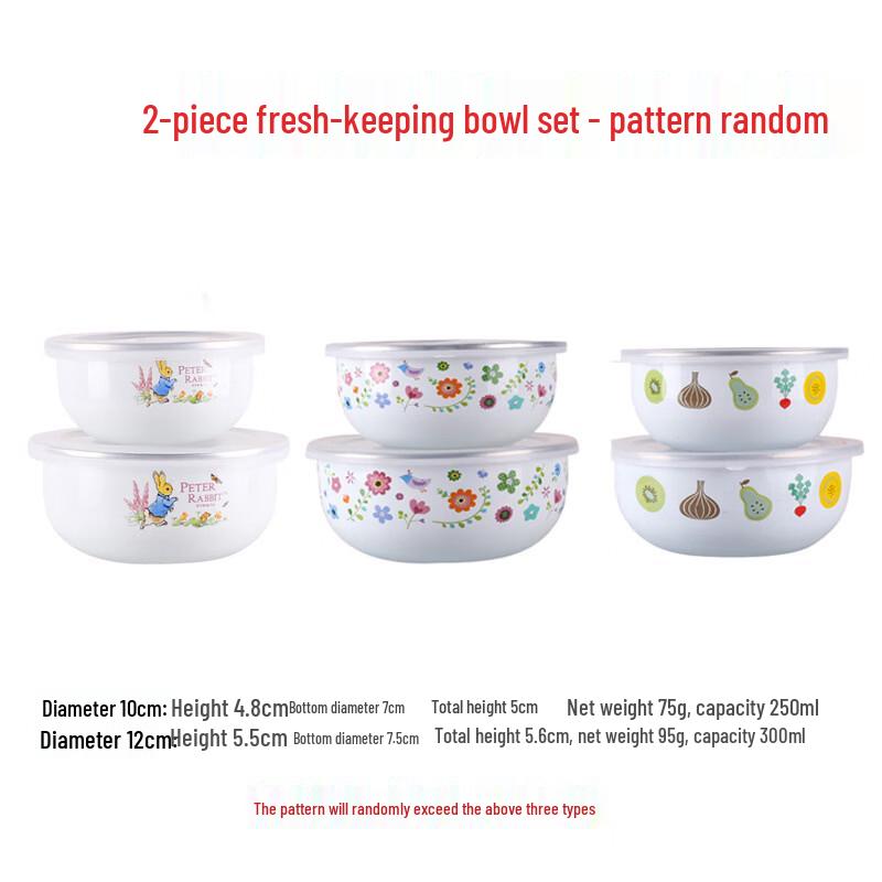 Retro Chinese Enamel Food Storage Bowl Set with Lids