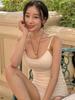 Korean Style Women's Slimming Resort One-Piece Swimsuit - Summer 2025 Pleated Solid Color, Conservative & Figure-Flattering