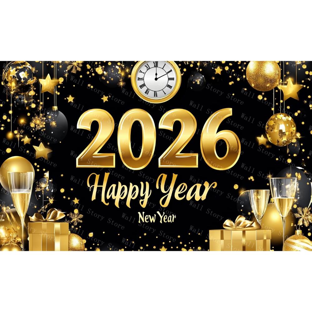 2026 Happy New Year Backdrops for Christmas Tapestry Photography Decor Background Celebrate Party Family Poster Photo Tapestry